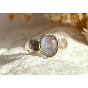 Moonstone Accented Modernist Minimalist 925 Sterling Silver Vintage Ring - sz 6